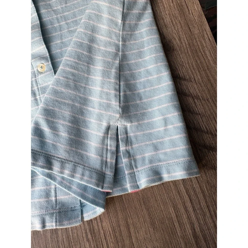 Ralph Lauren Vintage Girls Light Blue & White Stripped Collared Sleeveless Dress